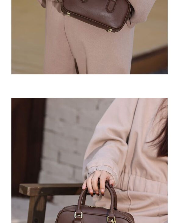 Genuine Leather Boston Pillow Bag - Convertible Crossbody & Top-Handle Purse