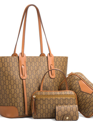 4-in-1 Leather Tote Set: Large Tote, Crossbody, Clutch & Pouch