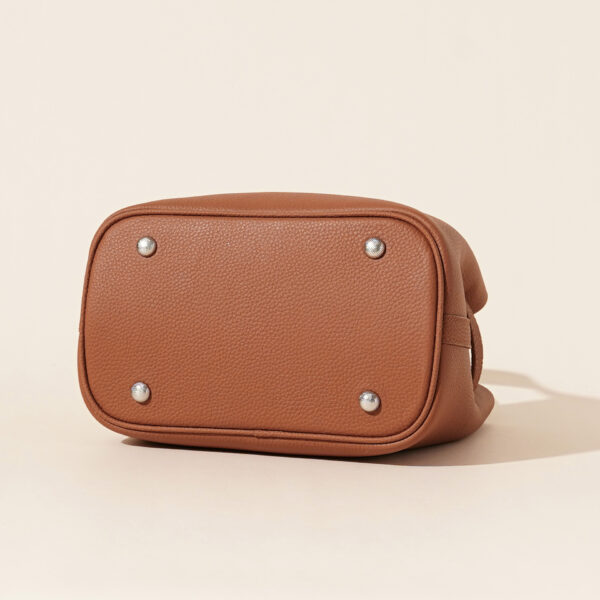 Genuine Leather Lychee-Pattern Basket Bucket Bag