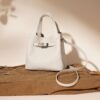 Genuine Leather Lychee-Pattern Basket Bucket Bag