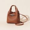 Genuine Leather Lychee-Pattern Basket Bucket Bag