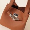 Genuine Leather Lychee-Pattern Basket Bucket Bag