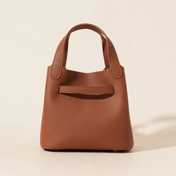 Genuine Leather Lychee-Pattern Basket Bucket Bag