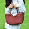 French-inspired Woven Leather Market Tote - Vintage Basket Bag
