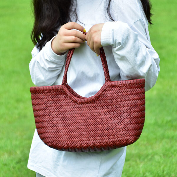 French-inspired Woven Leather Market Tote - Vintage Basket Bag