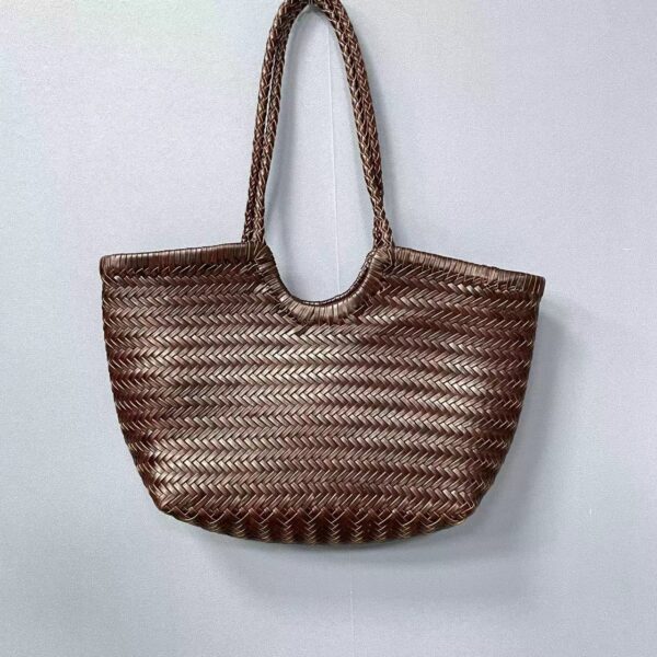 French-inspired Woven Leather Market Tote - Vintage Basket Bag