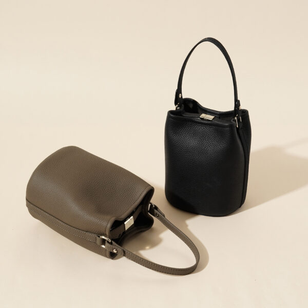 Genuine Leather Bucket Bag - Minimalist Crossbody Purse