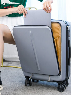 Vintage Retro Aluminum Luggage Set 3-Piece 20 24 28 Inch with Leather Trim