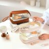 Luxury Velvet Toiletry Jewelry Travel Case 2-Layer with Mirror Vegan Leather