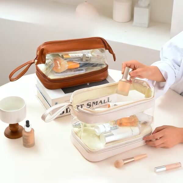 Luxury Velvet Toiletry Jewelry Travel Case 2-Layer with Mirror Vegan Leather