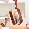 Luxury Velvet Toiletry Jewelry Travel Case 2-Layer with Mirror Vegan Leather