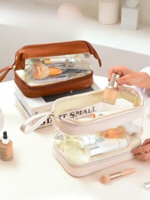 Luxury Velvet Toiletry Jewelry Travel Case 2-Layer with Mirror Vegan Leather