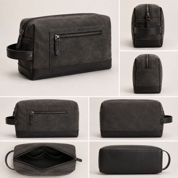 Custom Waxed Canvas Men’s Dopp Kit with Side Handle – OEM/ODM Toiletry Bag
