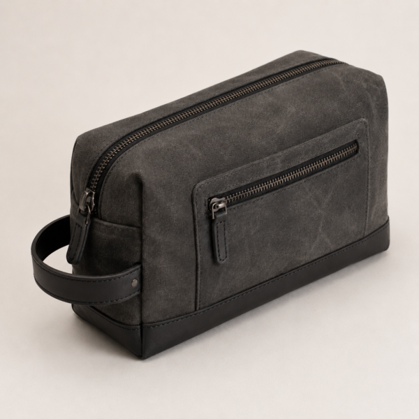 Custom Waxed Canvas Men’s Dopp Kit with Side Handle – OEM/ODM Toiletry Bag