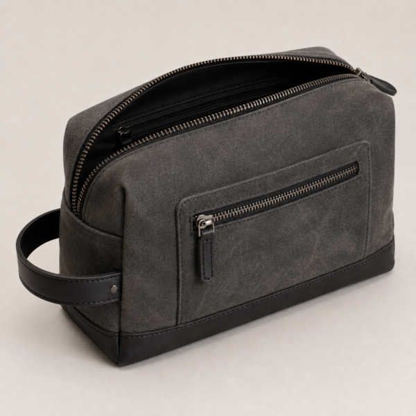 Custom Waxed Canvas Men’s Dopp Kit with Side Handle – OEM/ODM Toiletry Bag
