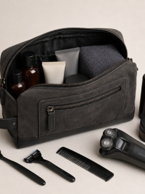 化妆包10展示图G Custom Waxed Canvas Men’s Dopp Kit with Side Handle – OEM/ODM Toiletry Bag