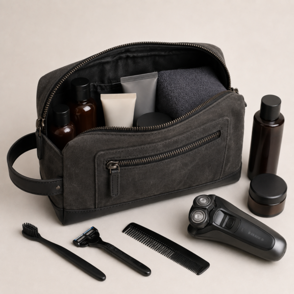 Custom Waxed Canvas Men’s Dopp Kit with Side Handle – OEM/ODM Toiletry Bag