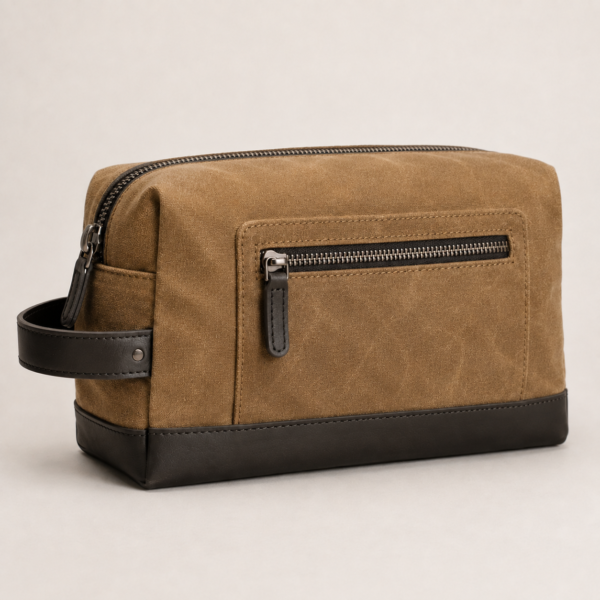Custom Waxed Canvas Men’s Dopp Kit with Side Handle – OEM/ODM Toiletry Bag