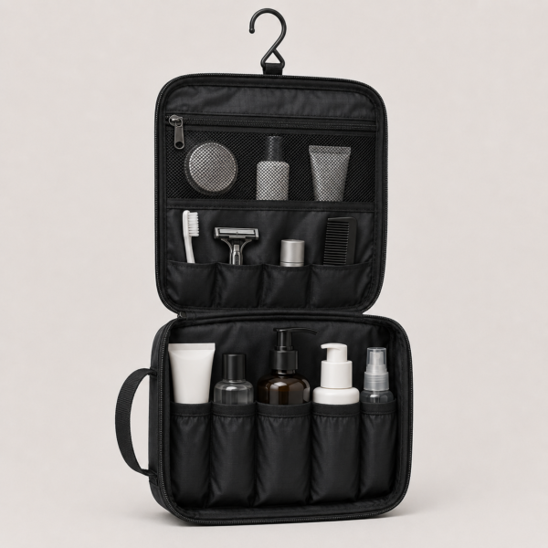 化妆包11展示图D Custom 210D Ripstop Nylon Hanging Toiletry Organizer with Hook