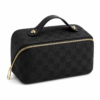 Black checkered cosmetic bag with top handle