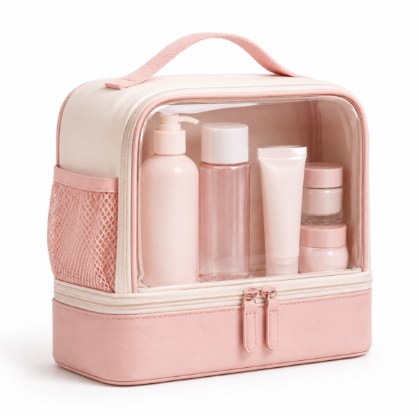 化妆包5展示图A Custom TPU Wet-Dry Toiletry Bag for Women with Clear Compartment