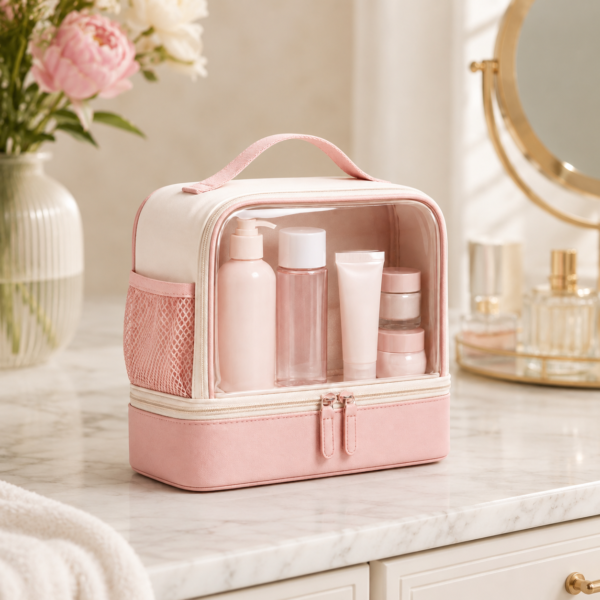 化妆包5展示图D Custom TPU Wet-Dry Toiletry Bag for Women with Clear Compartment