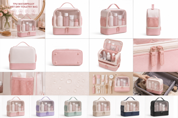 化妆包5展示图F Custom TPU Wet-Dry Toiletry Bag for Women with Clear Compartment