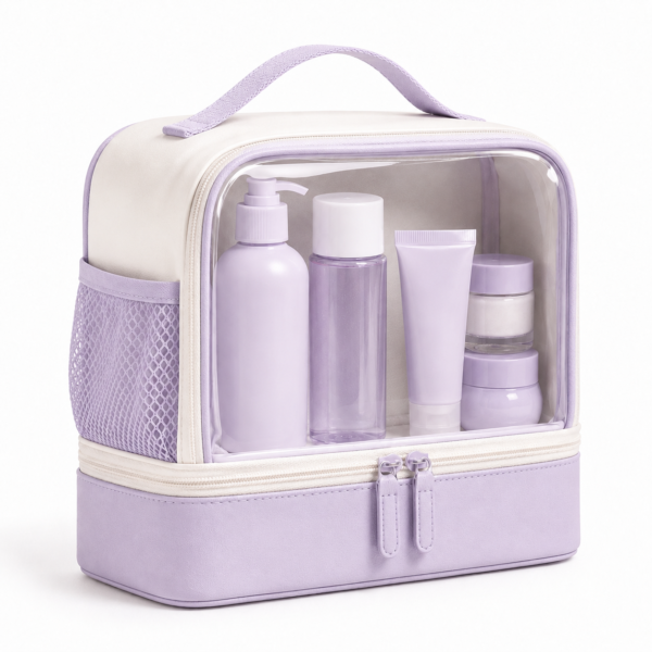 化妆包5展示图H Custom TPU Wet-Dry Toiletry Bag for Women with Clear Compartment