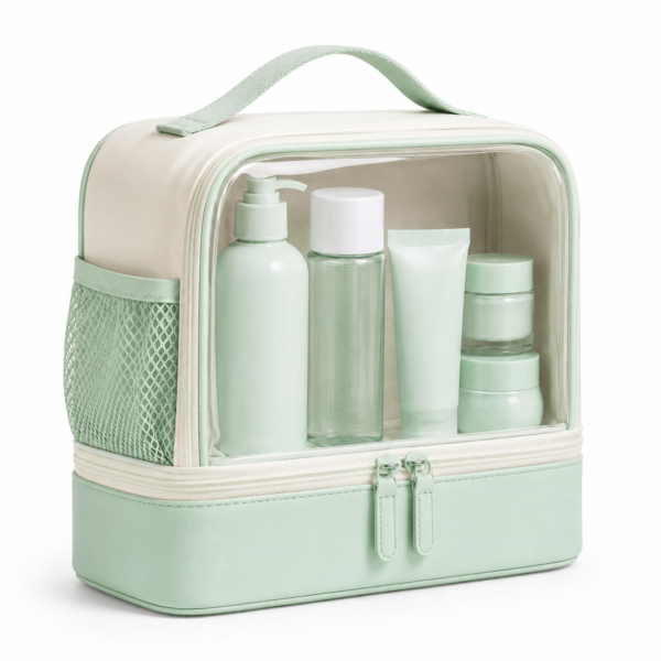 化妆包5展示图I Custom TPU Wet-Dry Toiletry Bag for Women with Clear Compartment