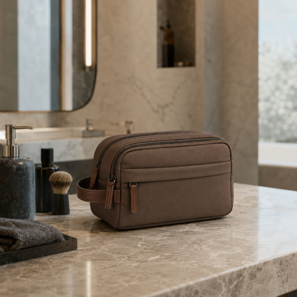 化妆包8展示图D Custom 420D Nylon Men’s Dual-Compartment Dopp Kit with Side Handle