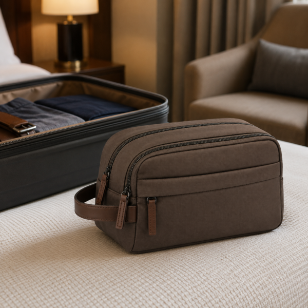 化妆包8展示图E Custom 420D Nylon Men’s Dual-Compartment Dopp Kit with Side Handle