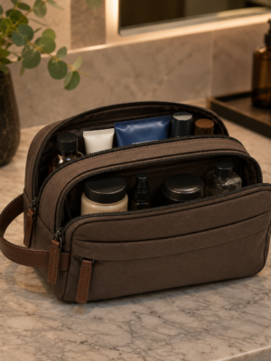 Custom 420D Nylon Men’s Dual-Compartment Dopp Kit with Side Handle