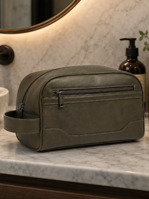 Premium Vegan Leather Men's Dopp Kit | Luxury Travel Toiletry Bag with Front Zip Pocket