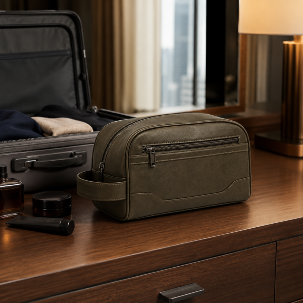 化妆包9展示图F Premium Vegan Leather Men's Dopp Kit | Luxury Travel Toiletry Bag with Front Zip Pocket