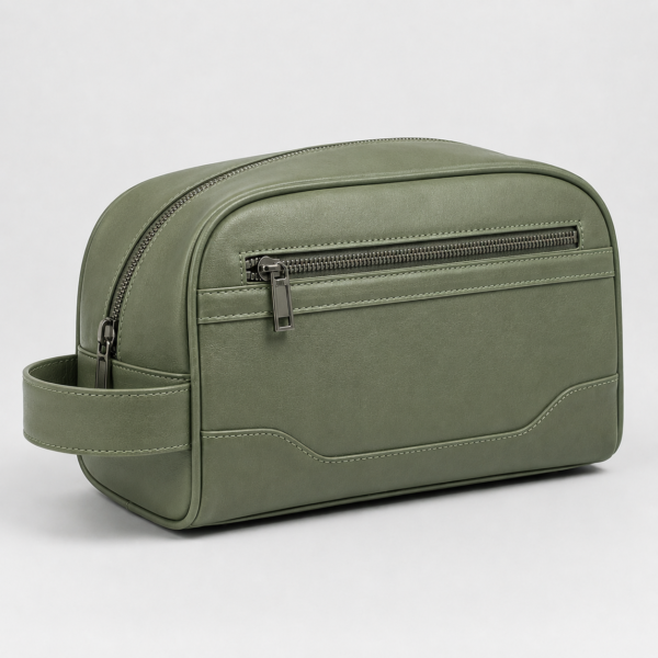 化妆包9展示图L Premium Vegan Leather Men's Dopp Kit | Luxury Travel Toiletry Bag with Front Zip Pocket