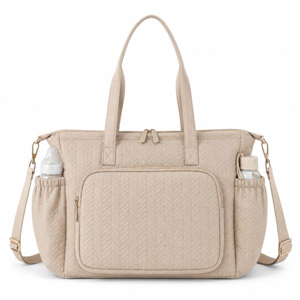 RPET Quilted Mommy Tote Bag with front organizer and bottle pockets