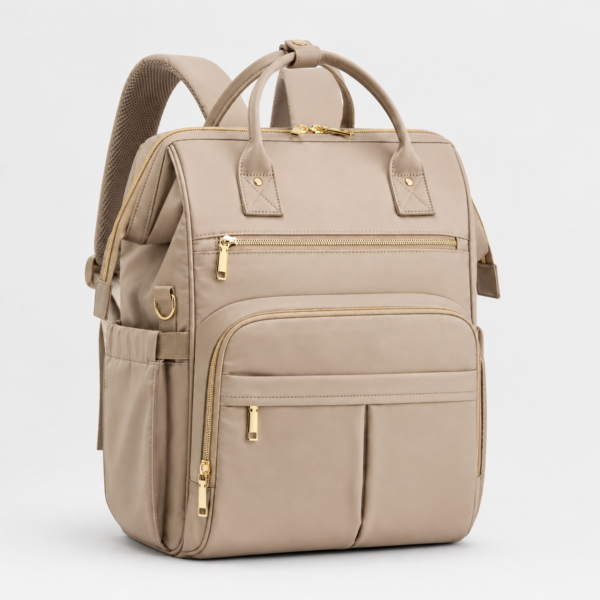Water-Resistant Nylon Wide-Opening Diaper Backpack with multi-pocket organizer