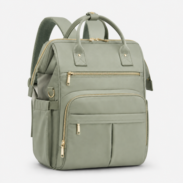 Sage Green Water-Resistant Nylon Diaper Backpack