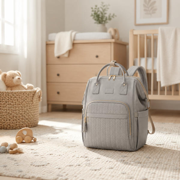 Lightweight Mommy Diaper Backpack in modern nursery setting