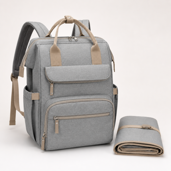 Polyester Oxford Diaper Backpack with matching foldable changing pad