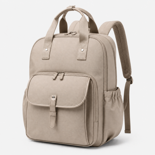Taupe Beige Polyester Oxford Travel Diaper Backpack