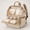 Custom Luxury PU Vegan Leather Diaper Backpack with Wide Opening & Contrast Trim