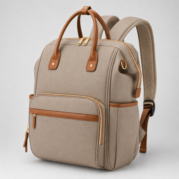 Taupe Beige PU Vegan Leather Luxury Diaper Backpack
