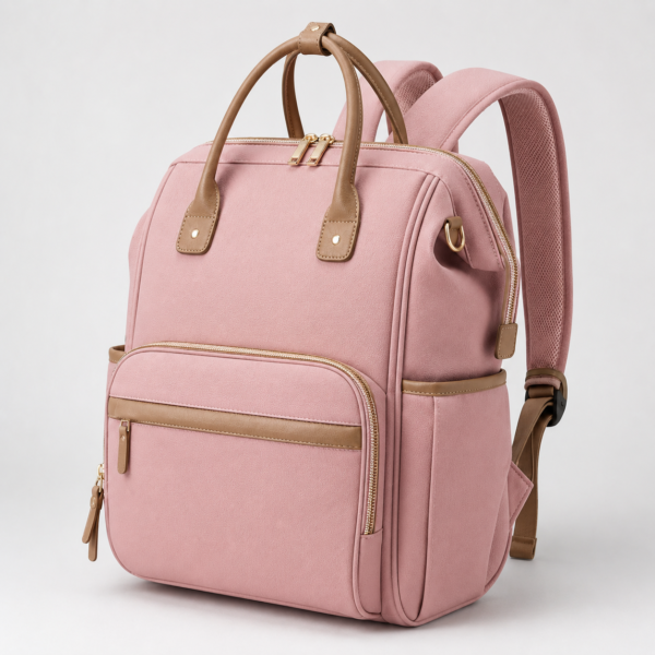 Custom Luxury PU Vegan Leather Diaper Backpack with Wide Opening & Contrast Trim