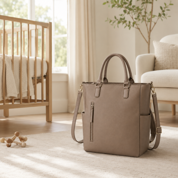 妈妈包8展示图E PU Vegan Leather Vegan Leather Convertible Diaper Backpack Tote