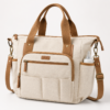 Natural Ivory Organic Cotton Canvas Diaper Tote Bag with Front Organizer