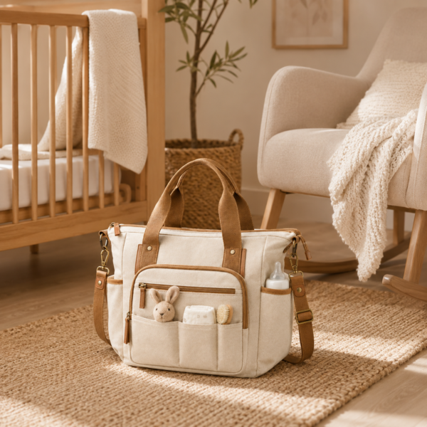 Organic Cotton Canvas Mommy Bag in modern nursery setting
