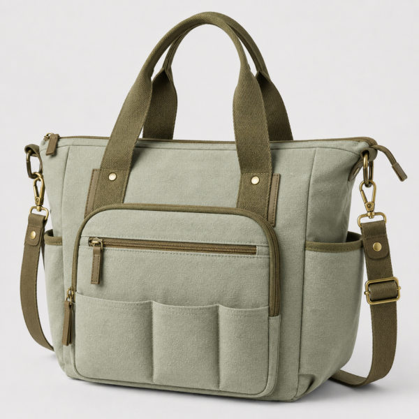 Sage Green Organic Cotton Canvas Diaper Tote Bag