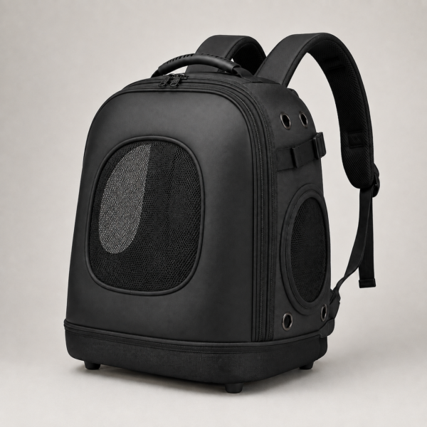 Jet Black Molded EVA Semi-Rigid Pet Travel Backpack