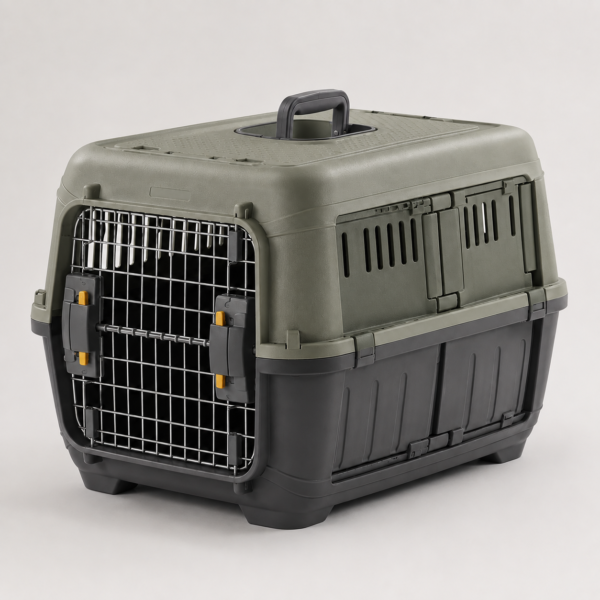 Olive Green Molded PP Pet Transport Crate with Metal Door
